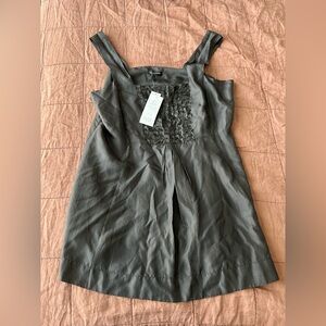 NWT Eileen Fisher Habutai Bark Gray Sleeveless Silk Tunic floating squares Large